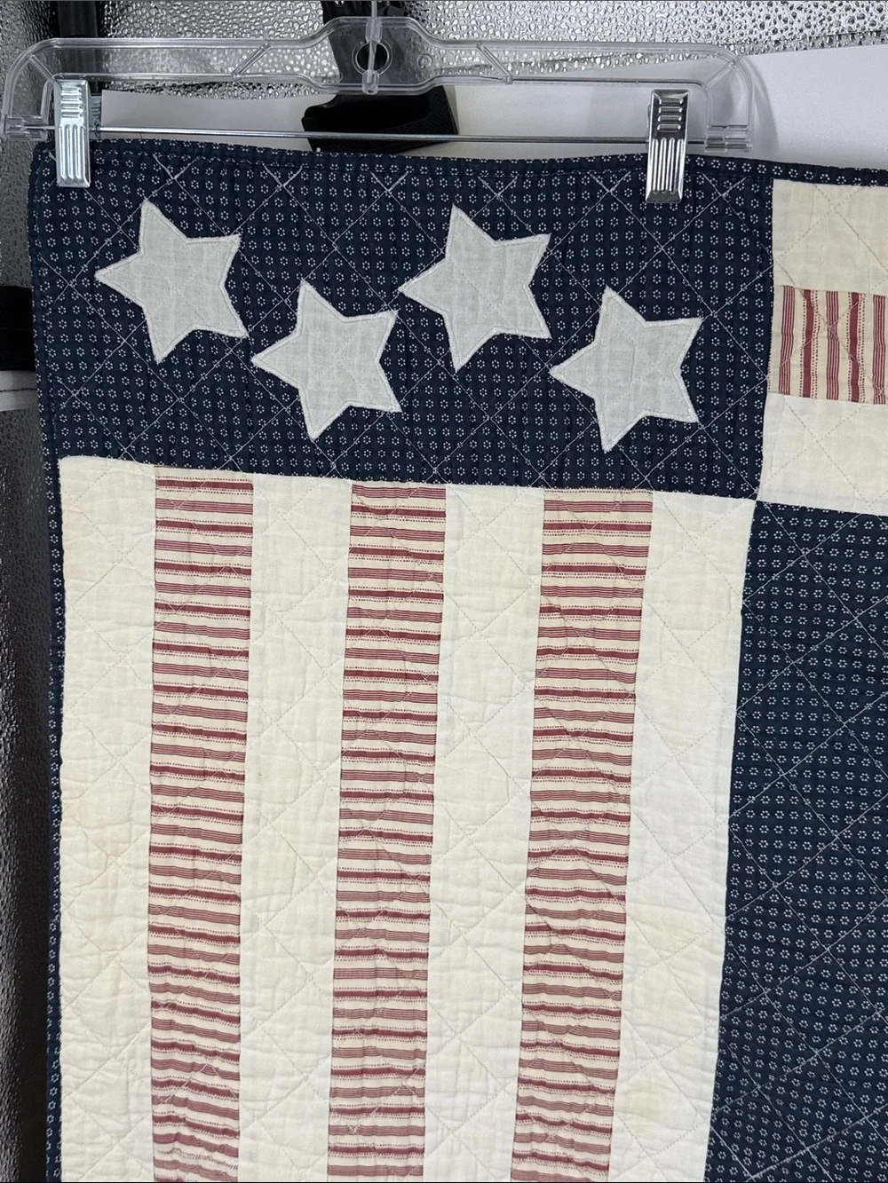 Vintage Patriotic Americana Star Quilt Throw Wall Hanging 58” x 48”